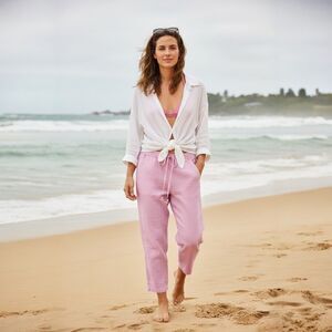 J. Crew Reimagined Linen Blend Cropped Pants Womens M Pink Coastal Summer Resort